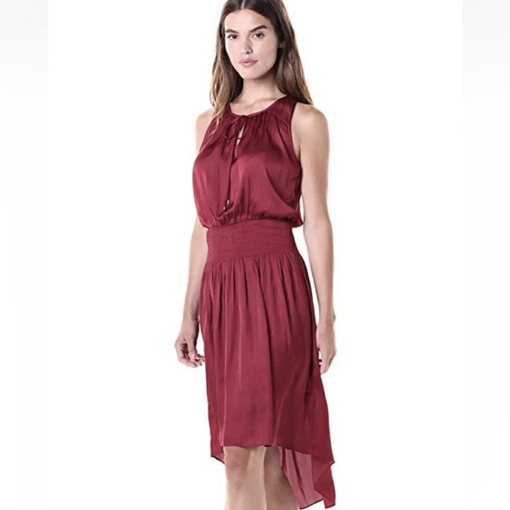Halston Heritage Burgundy Sleeveless High-Low Midi Dress
